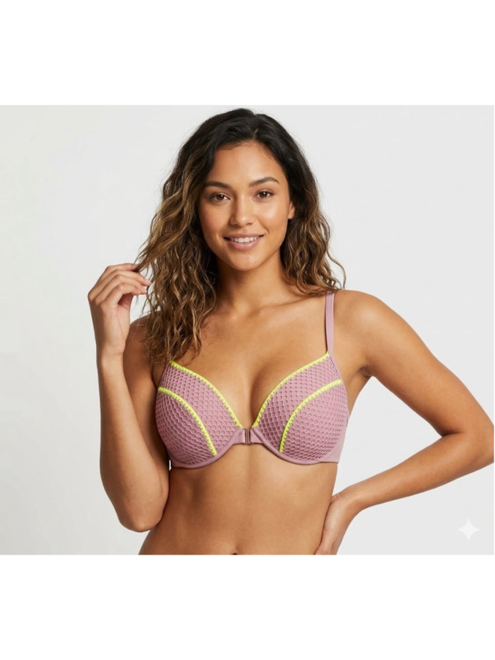 Shade & Shore Mauve Mesh Front-Clasp Bikini Top 38DD